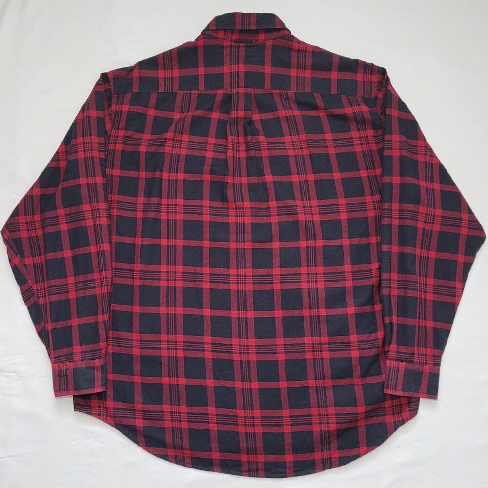 Tommy Hilfiger Plaid Shirt Embroidered Lion Crest Red Black Large Preppy Vintage - Picture 8 of 11